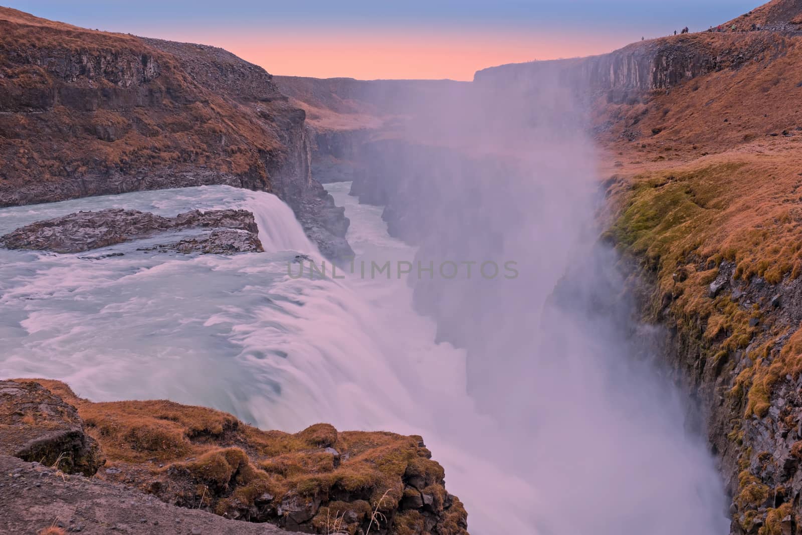 Powerfull Gullfoss Waterfalls in Iceland at sunset by devy