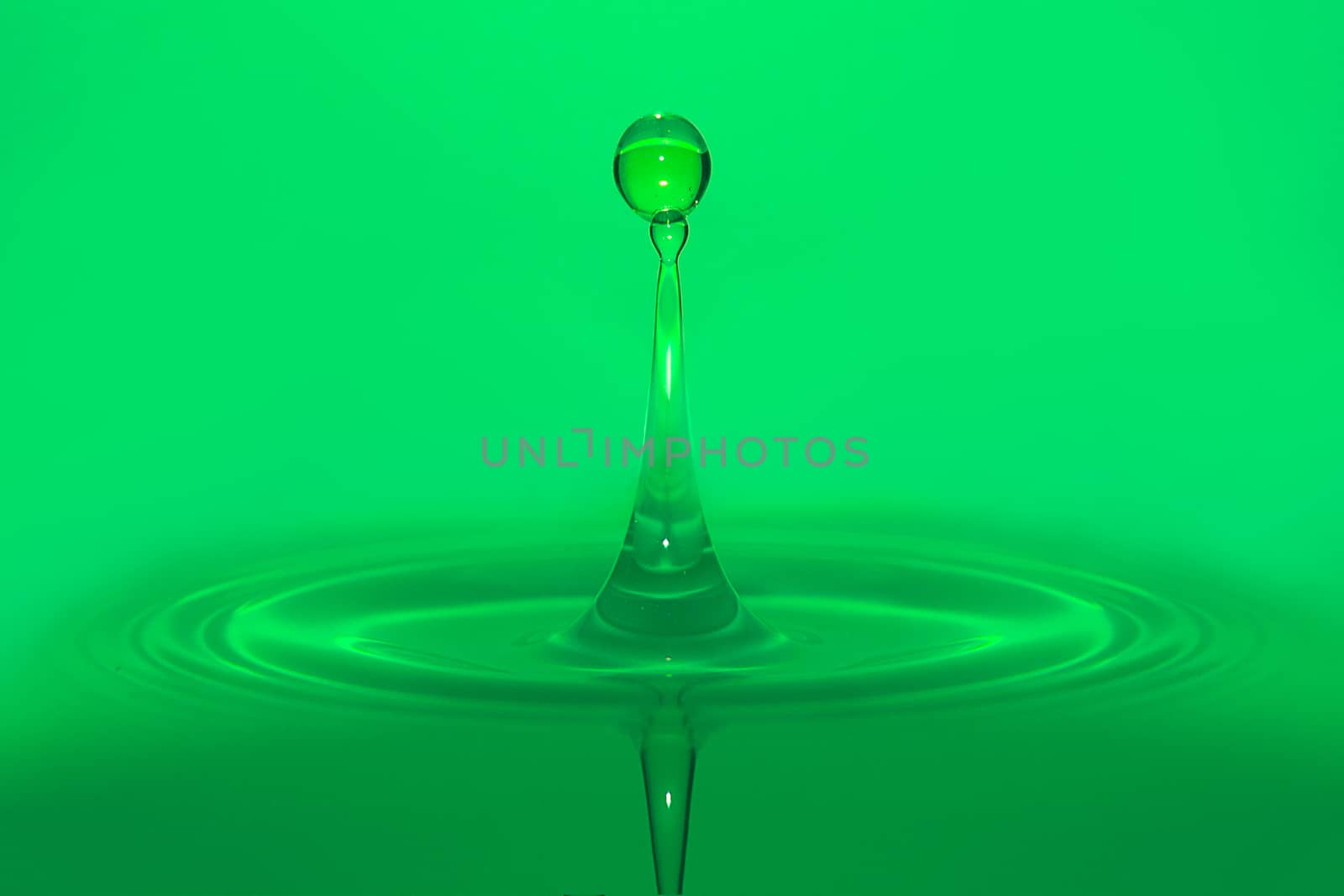 high speed Green water drop splashing 