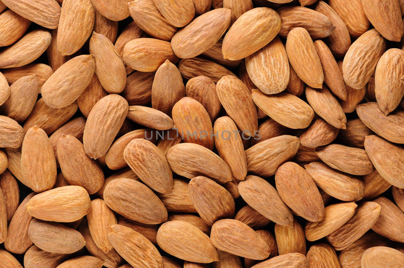Dried almonds kernels, macro closeup background texture
