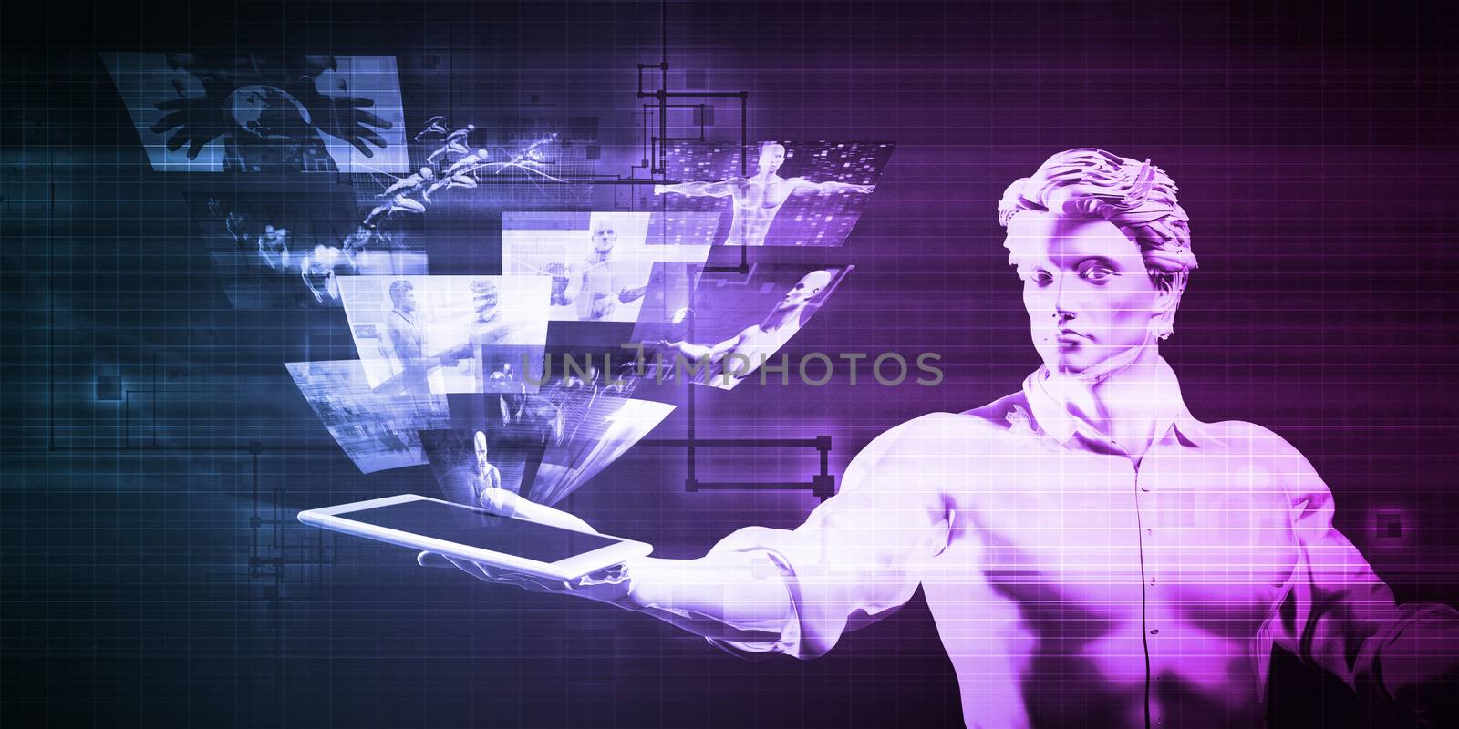 Technology Presentation with Hologram Projection on Tablet