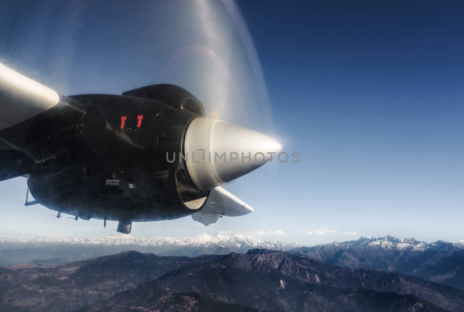 The Himalayas from a propeller plane, Nepal. Flight Kathmandu to Lukla.