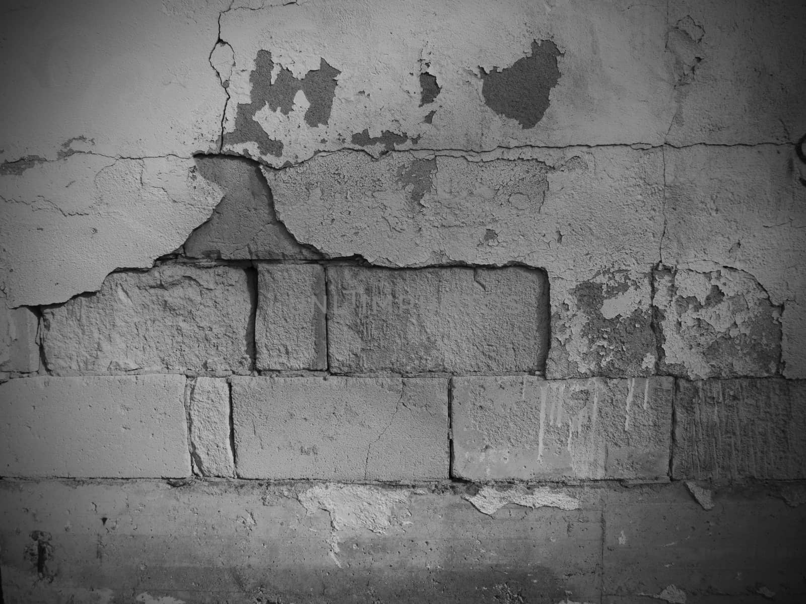 cement brick wall background black and white with dark edges