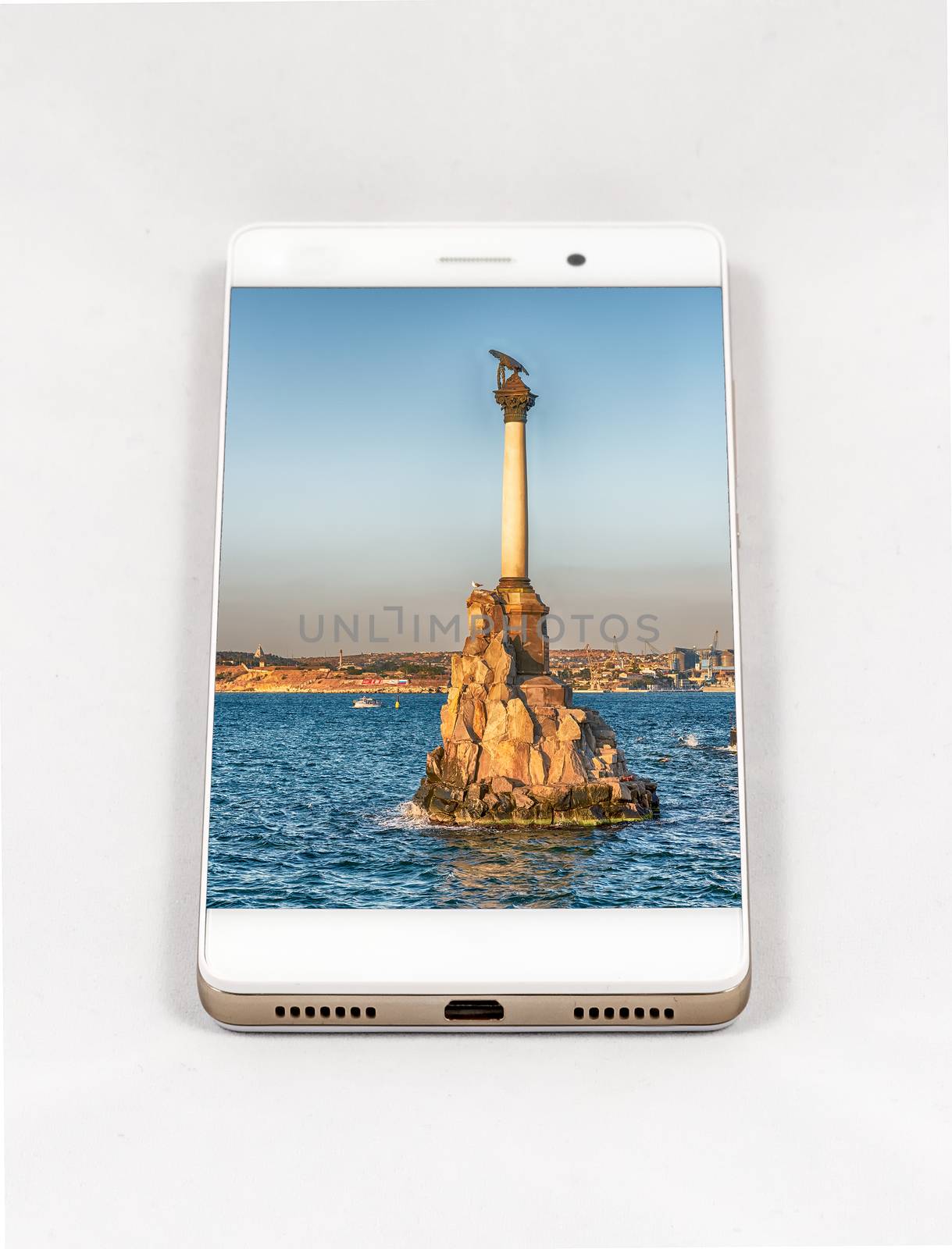 Modern smartphone displaying picture of Sevastopol, Crimea by marcorubino