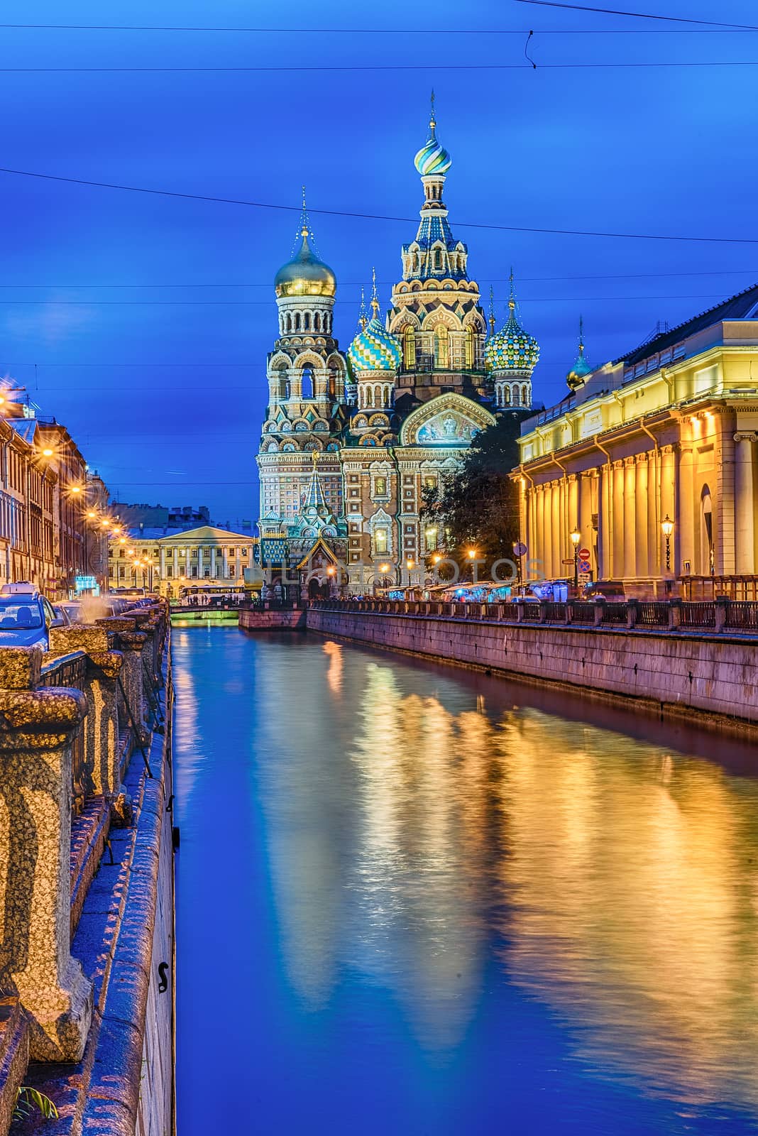 Church of the Savior on Spilled Blood at night. Iconic landmark in St. Petersburg, Russia