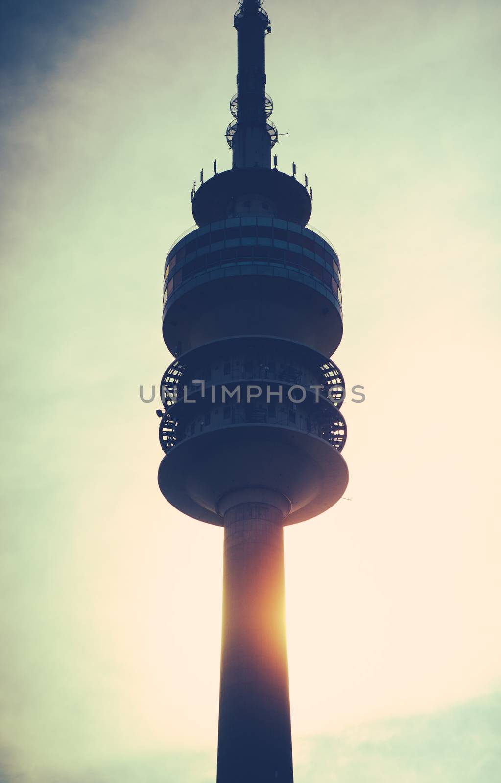 Retro Telecommunications Tower Against A Setting Sun