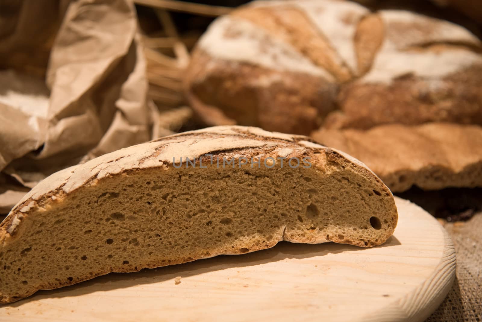 Fresh traditional wholegrain rye bread .