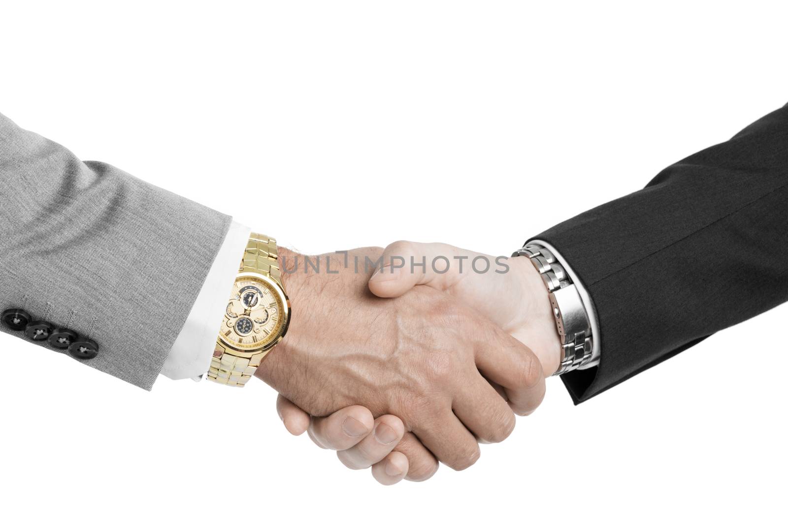 Bussines hand shaking isolated on white background closeup