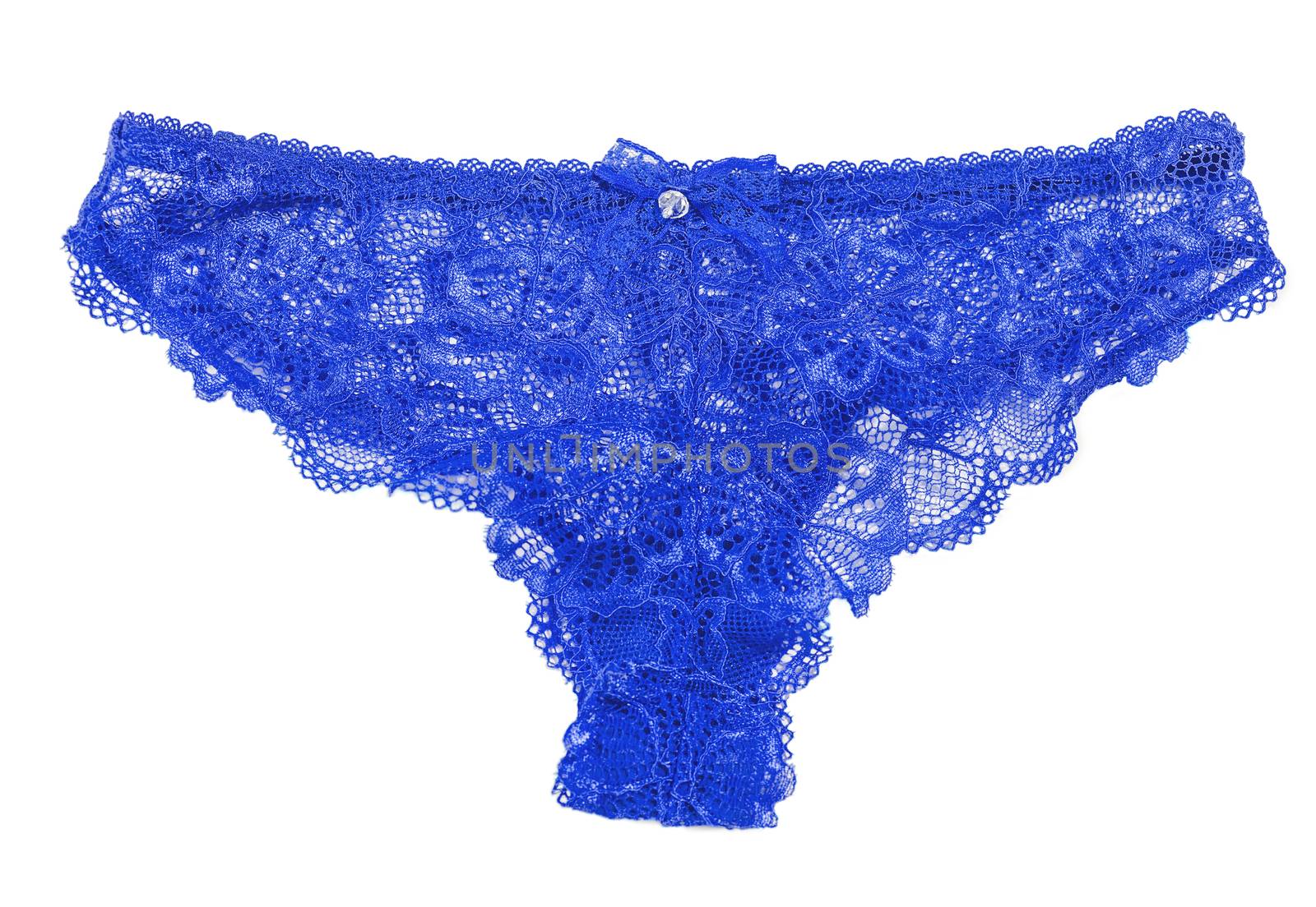 Elegant blue lace panties isolated on white