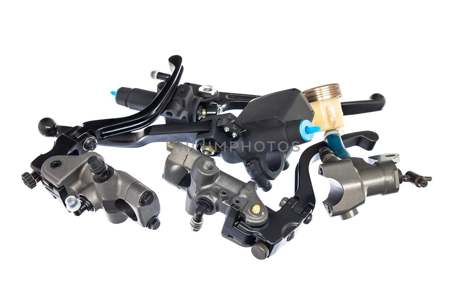 Spare part of black motorcycle lever isolated on white