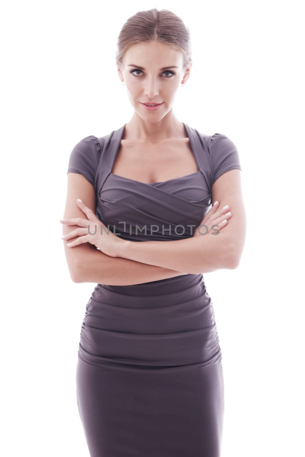 Portrait of young business woman isolated on white