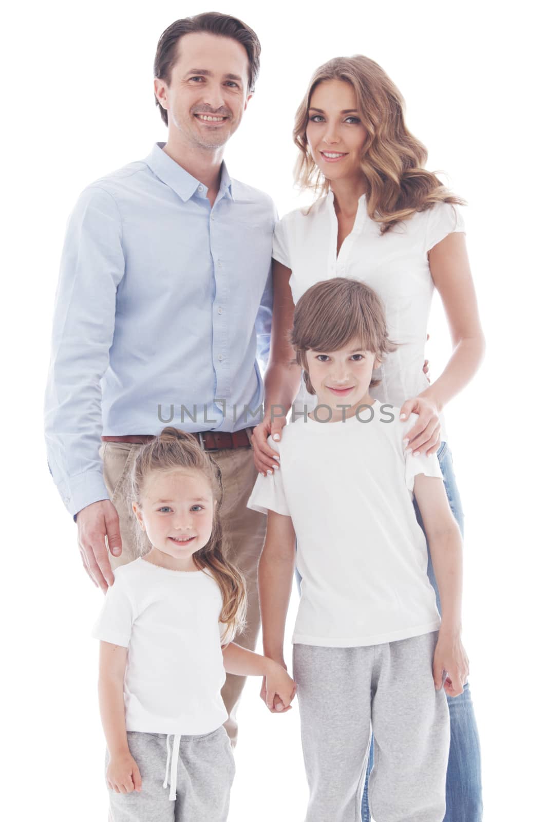 Happy family isolated on white background