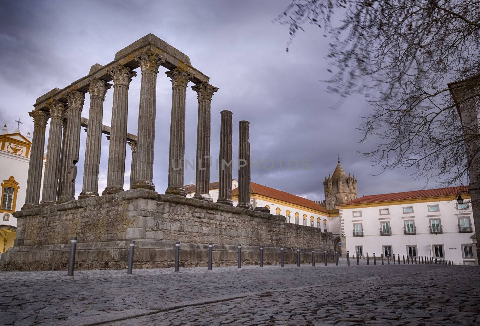 The 'Temple of Diana' in the UNESCO World Heritage Site of the City of Evora, Portugal, Europe.