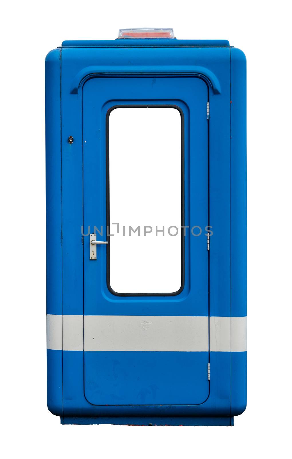 Isolated Grungy Parking, Guard Or Tollbooth Cabin Or Kiosk With Space For Text