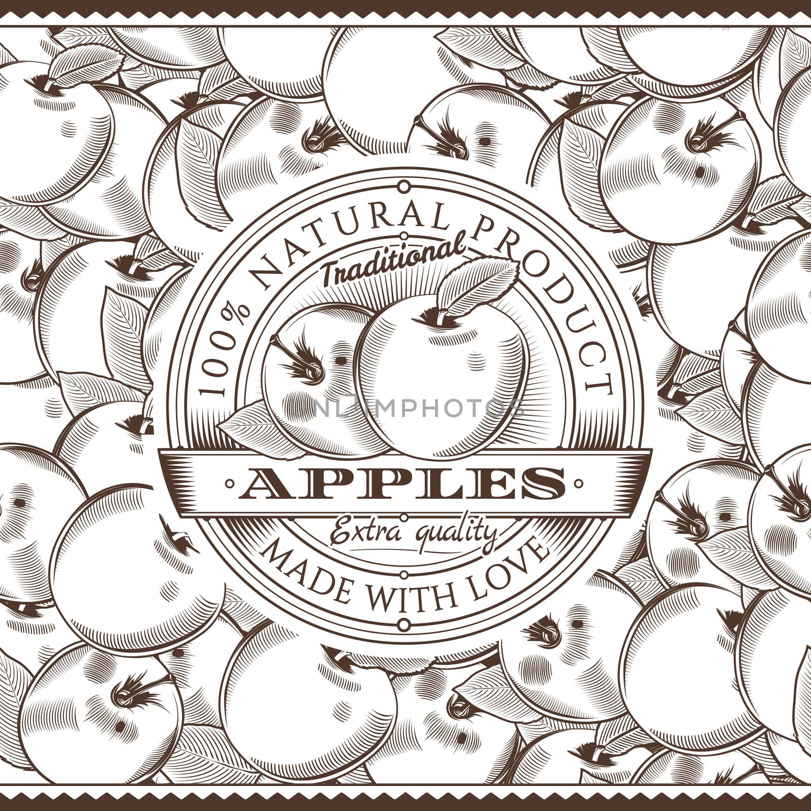 Vintage Apple Label On Seamless Pattern by ConceptCafe