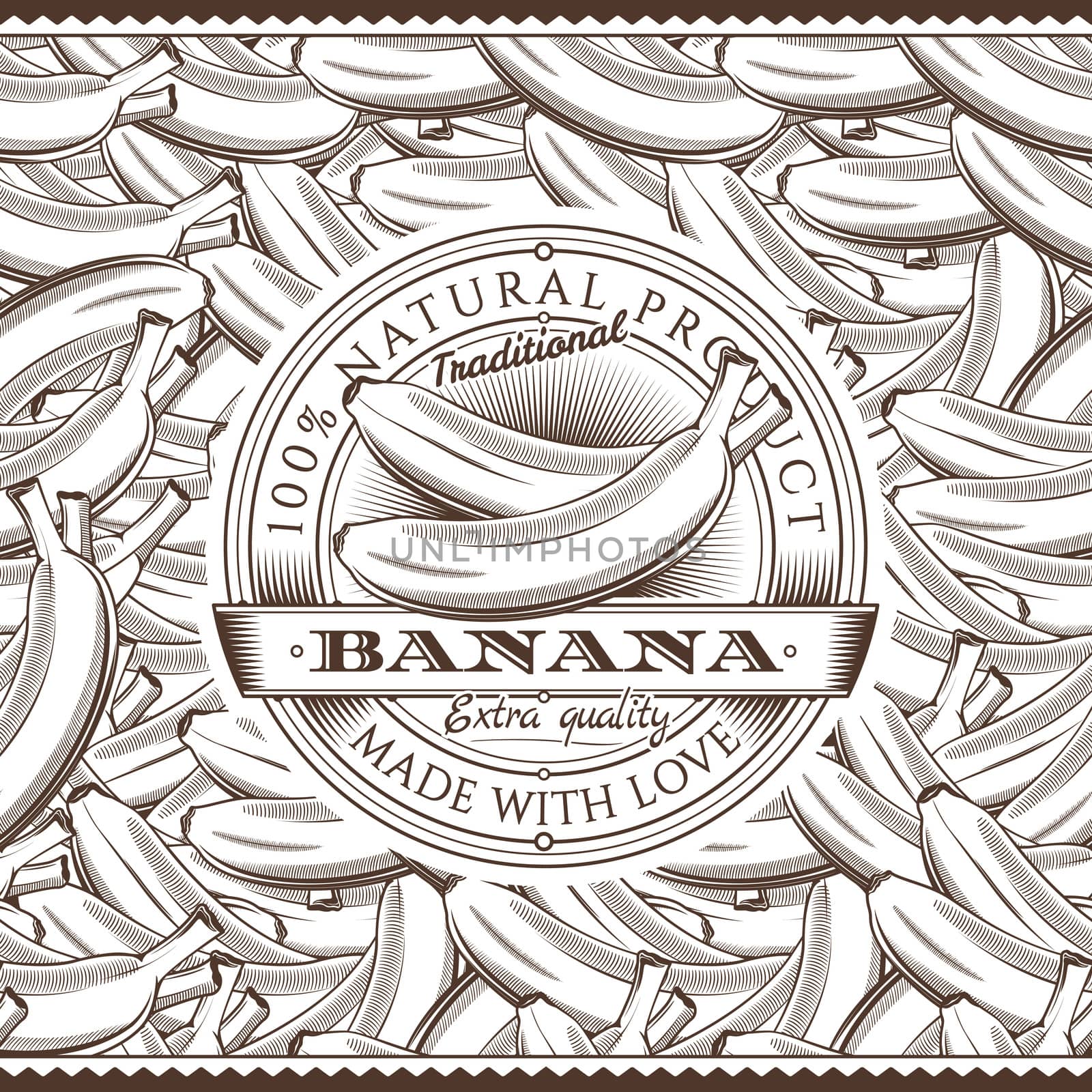 Vintage Bananas Label On Seamless Pattern by ConceptCafe