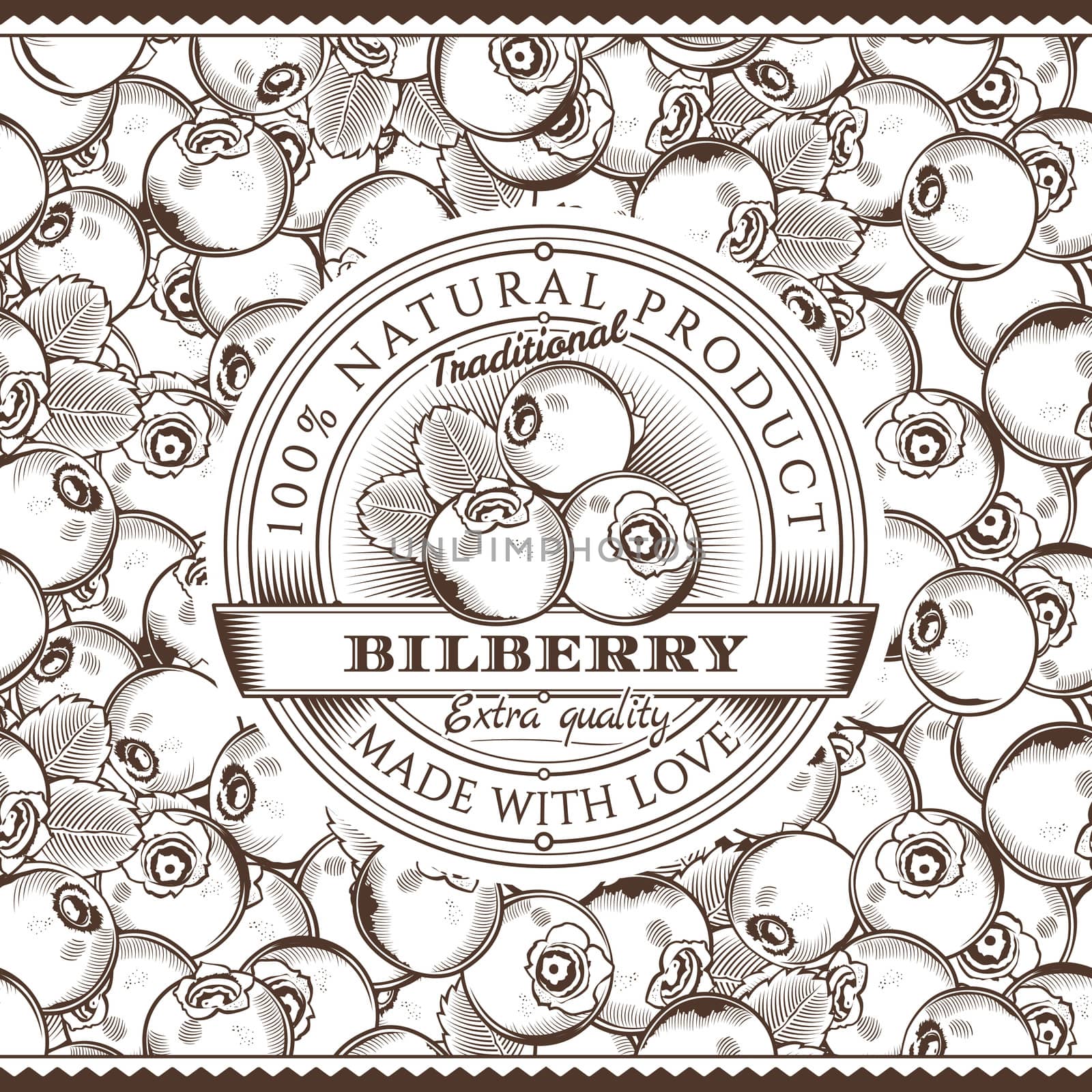 Vintage Bilberry Label On Seamless Pattern by ConceptCafe