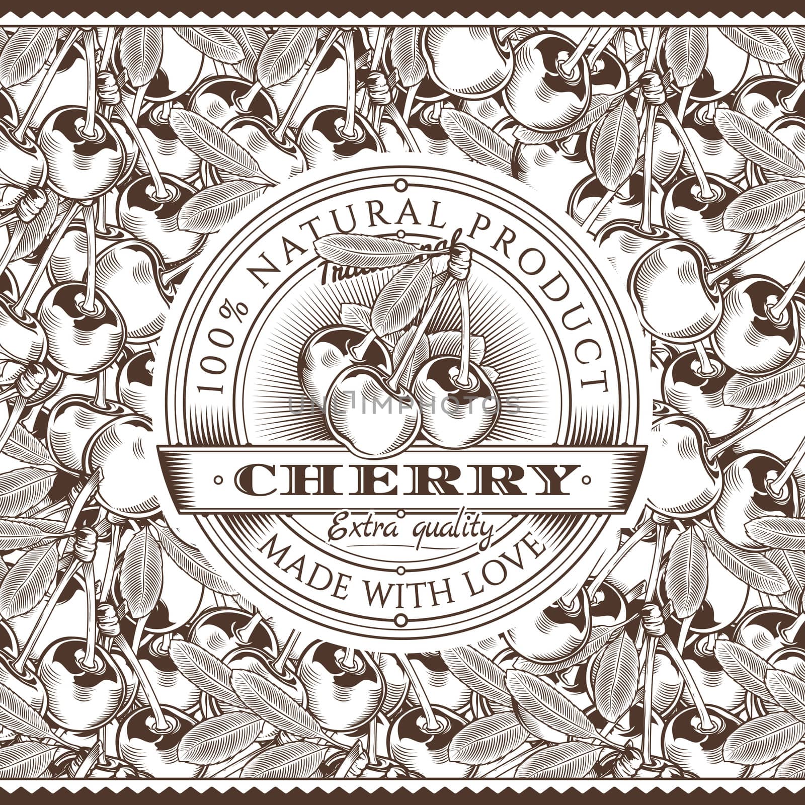 Vintage Cherry Label On Seamless Pattern by ConceptCafe