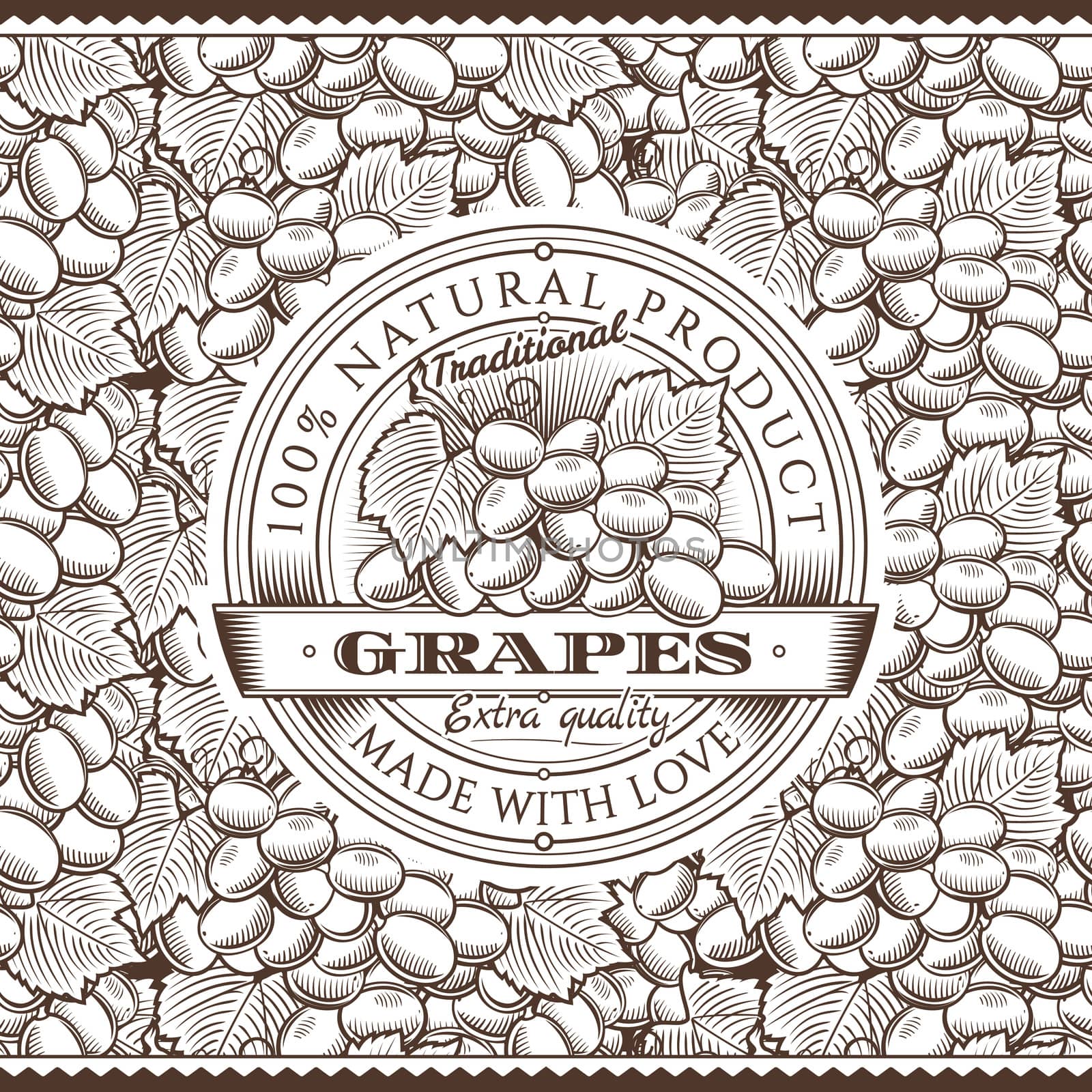 Vintage Grapes Label On Seamless Pattern by ConceptCafe