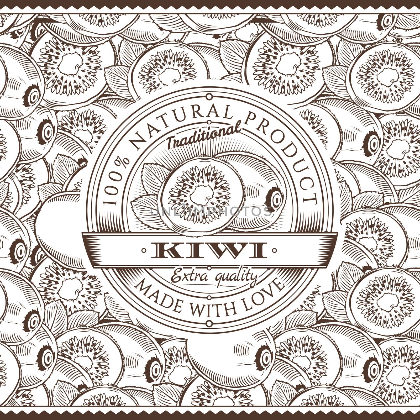 Vintage Kiwi Label On Seamless Pattern by ConceptCafe
