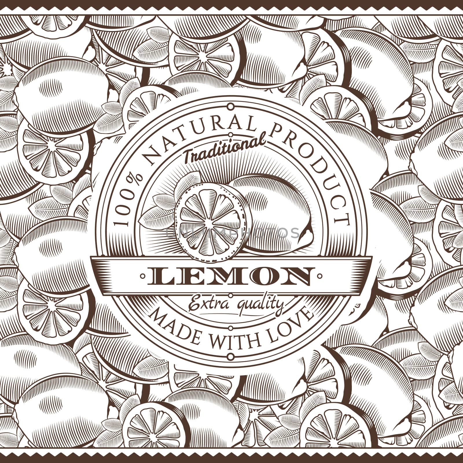 Vintage Lemon Label On Seamless Pattern by ConceptCafe