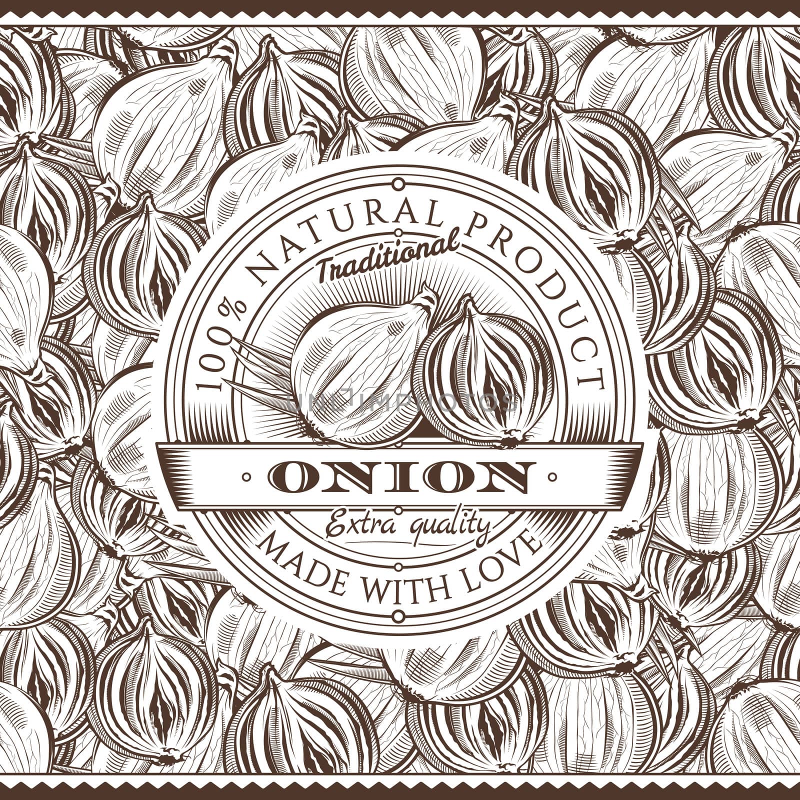 Vintage Onion Label On Seamless Pattern by ConceptCafe