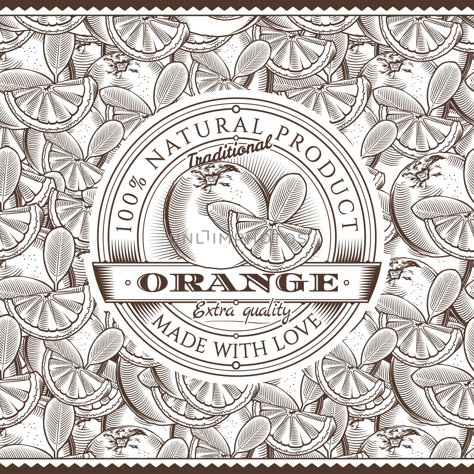 Vintage Orange Label On Seamless Pattern by ConceptCafe