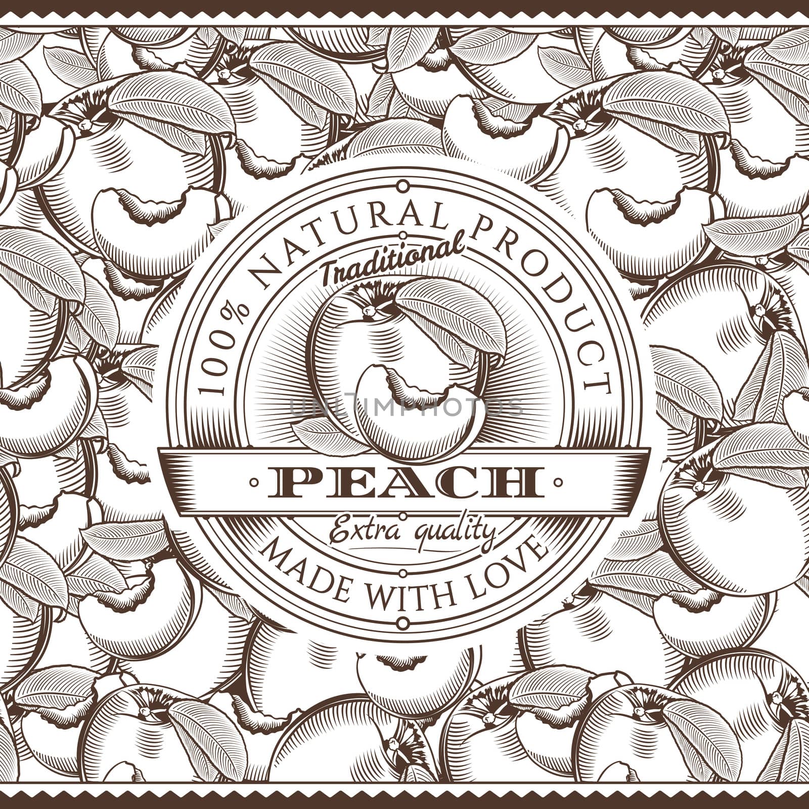 Vintage Peach Label On Seamless Pattern by ConceptCafe