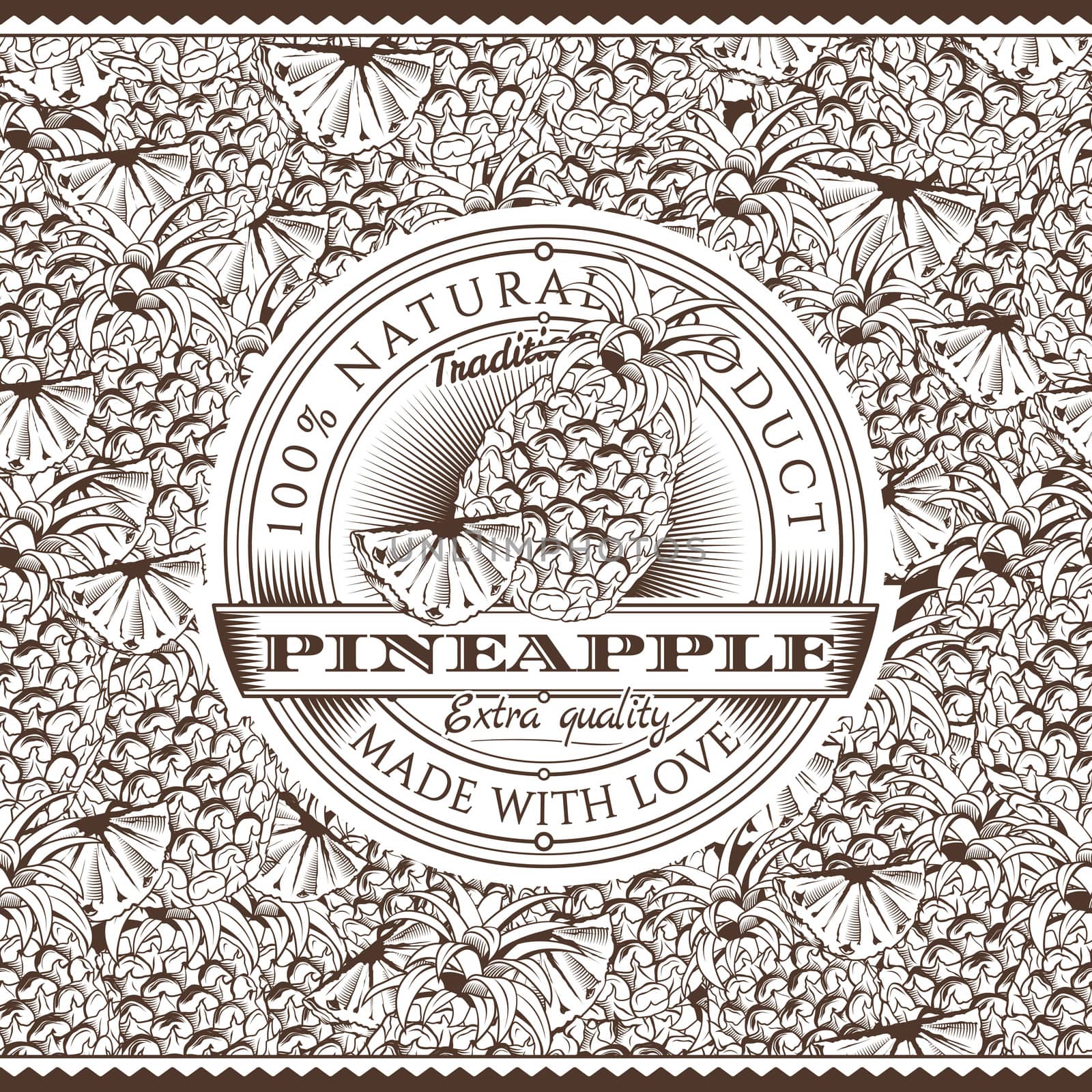 Vintage Pineapple Label On Seamless Pattern by ConceptCafe