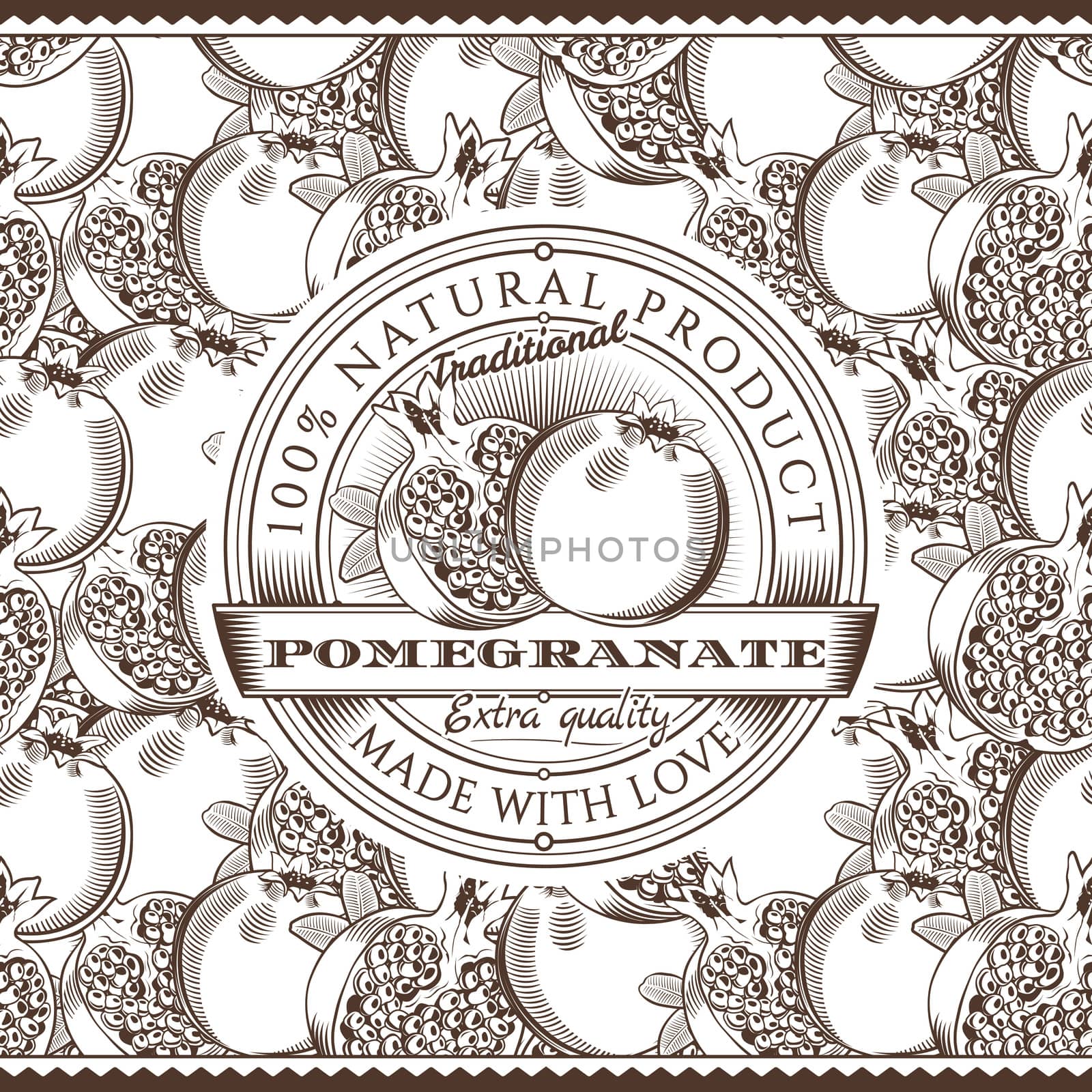 Vintage Pomegranate Label On Seamless Pattern by ConceptCafe