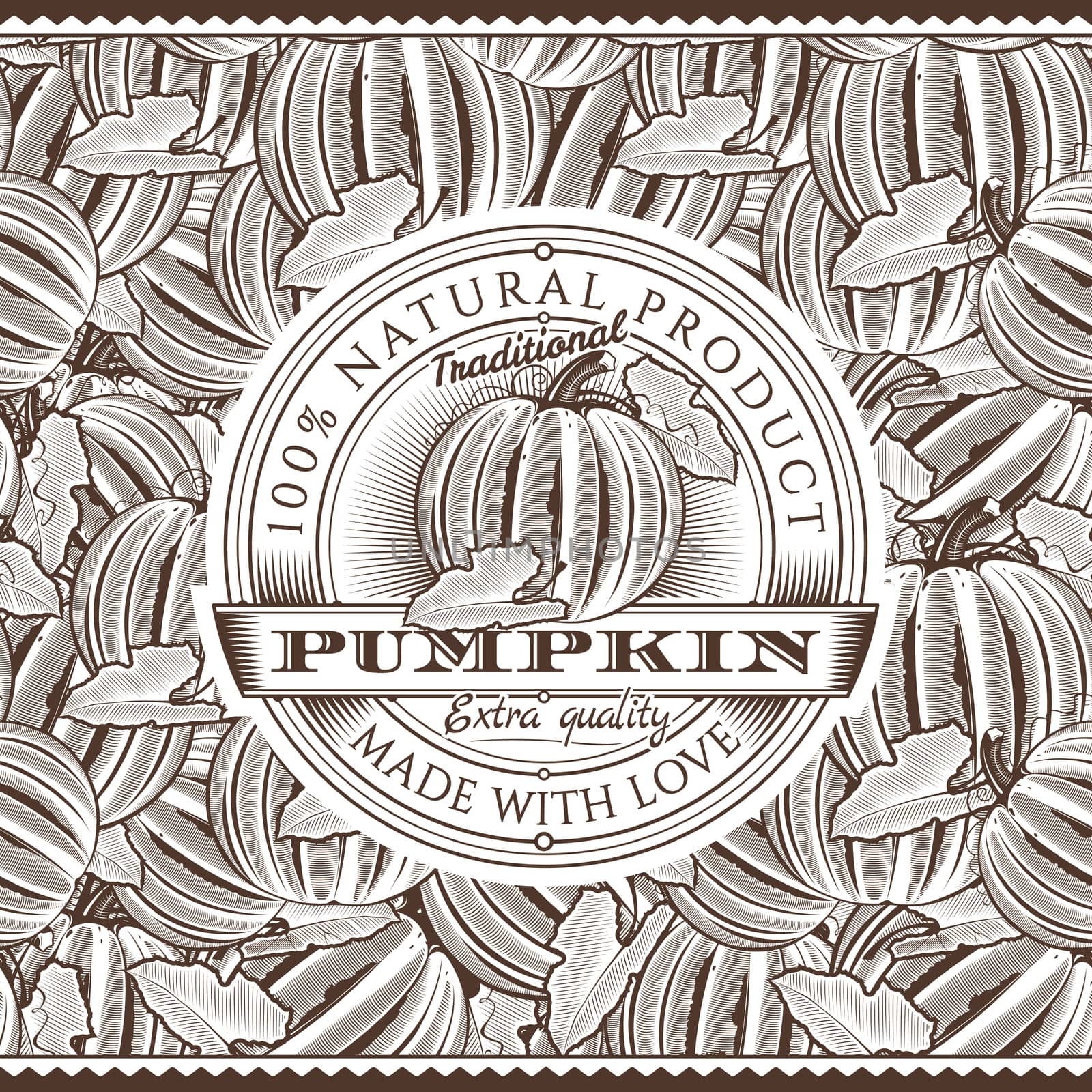 Vintage Pumpkin Label On Seamless Pattern by ConceptCafe