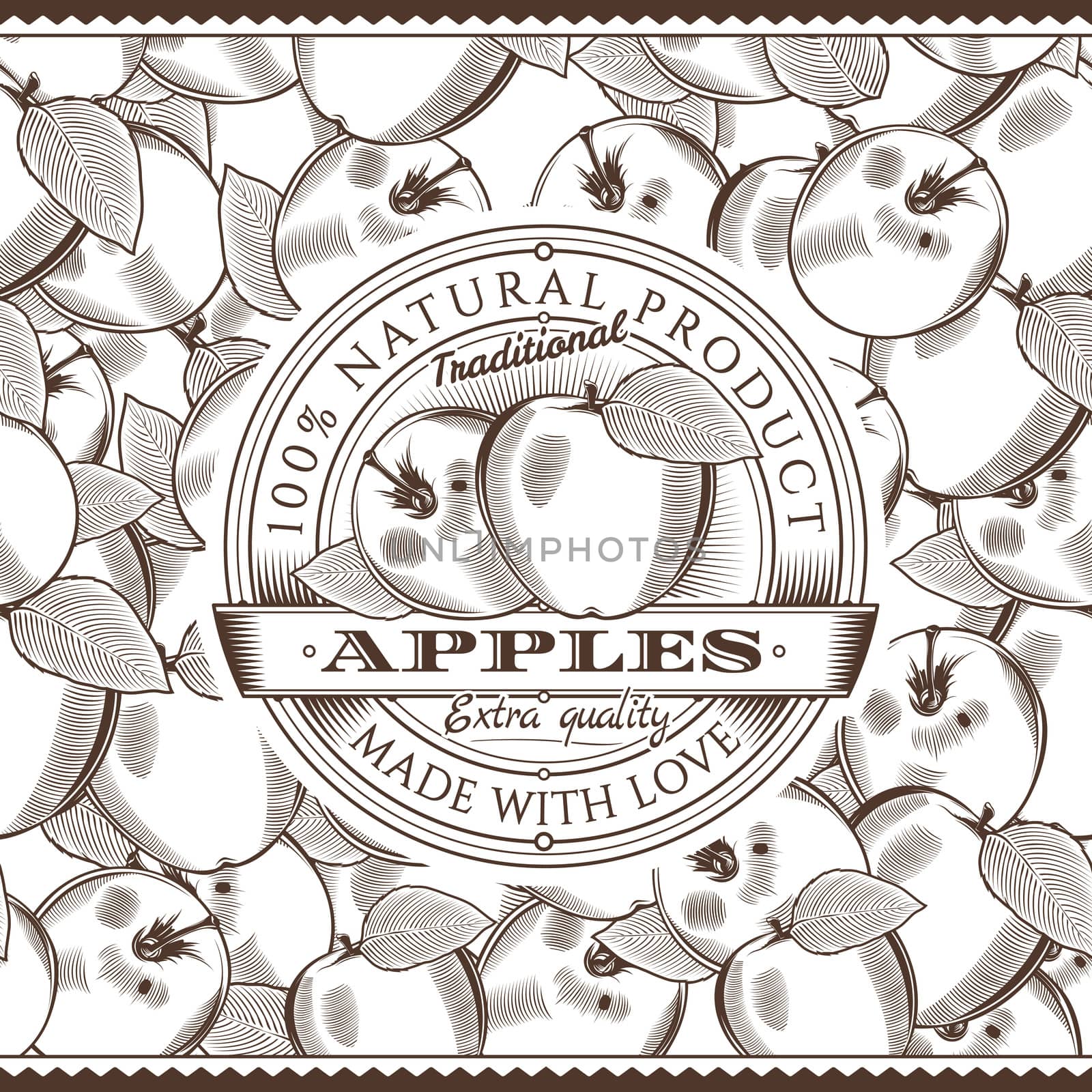 Vintage Apple Label On Seamless Pattern by ConceptCafe