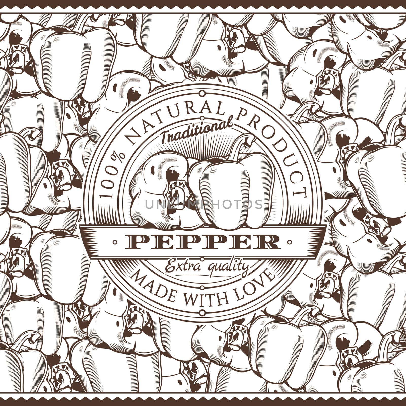 Vintage Pepper Label On Seamless Pattern by ConceptCafe