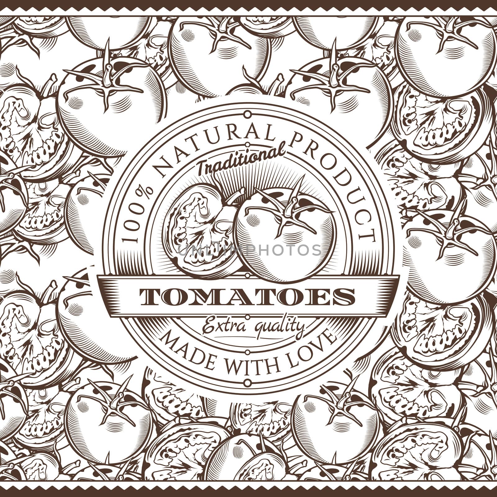 Vintage Tomatoes Label On Seamless Pattern by ConceptCafe