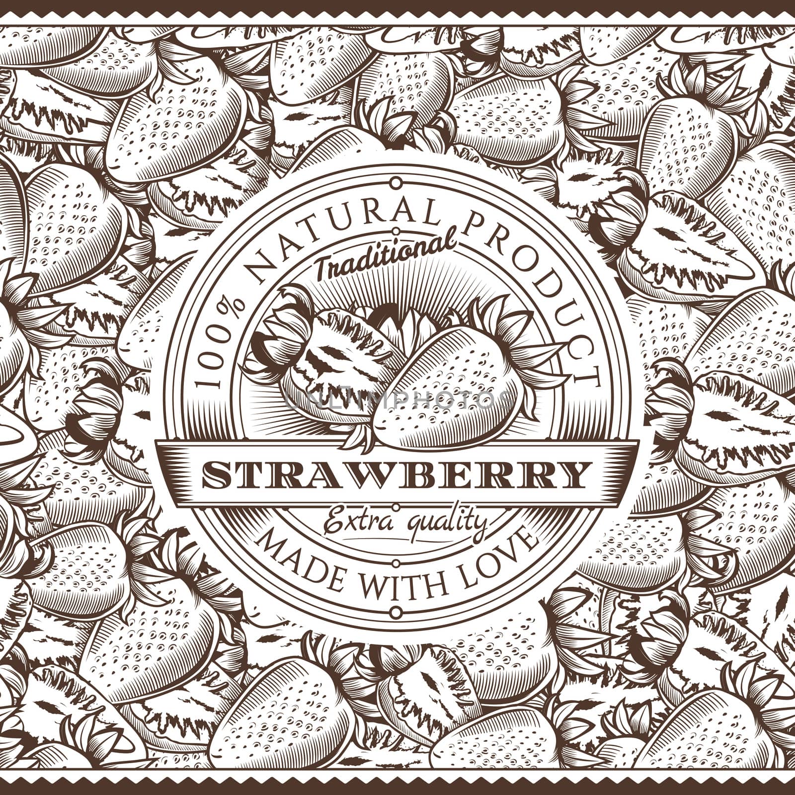 Vintage Strawberry Label On Seamless Pattern by ConceptCafe