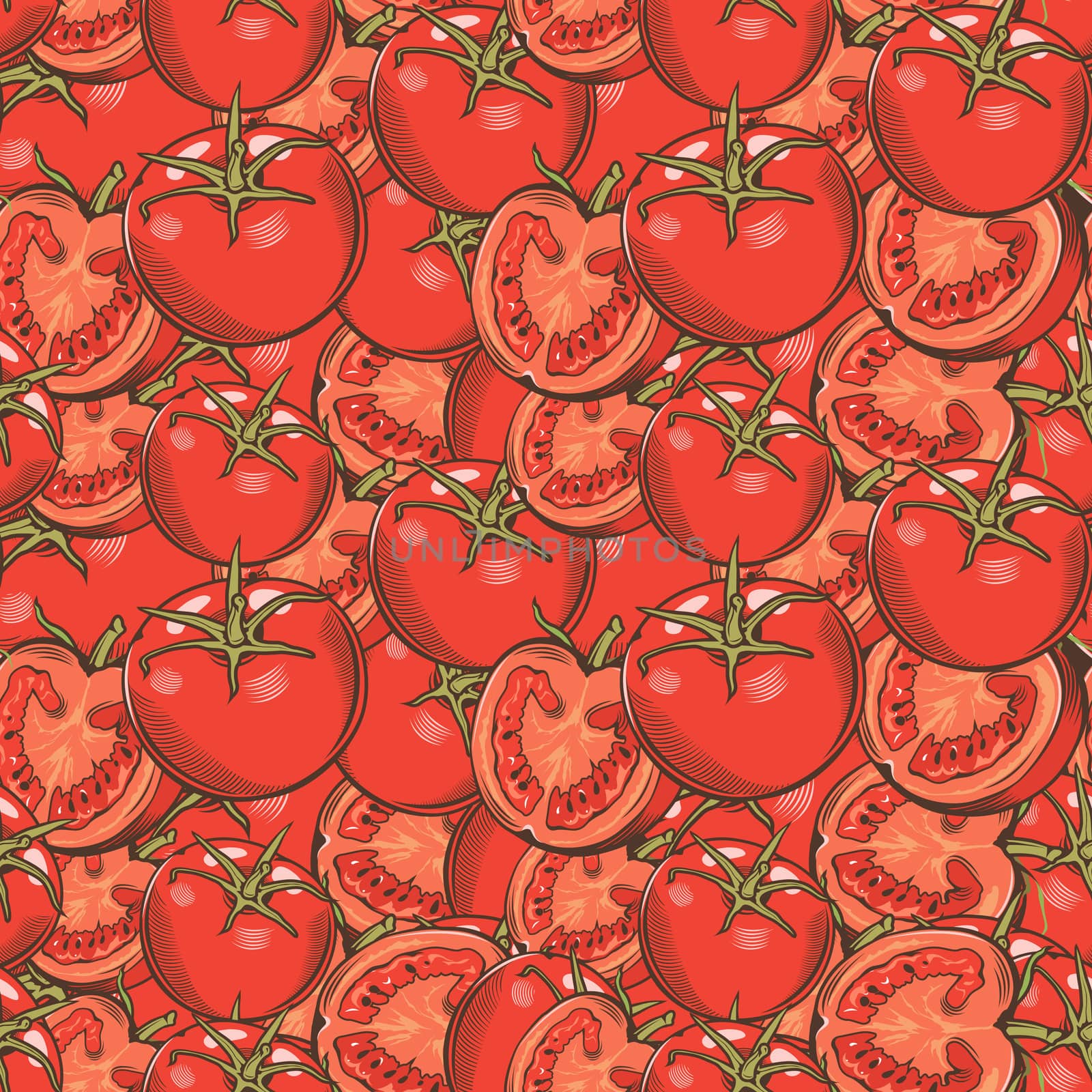 Vintage Red Tomatoes Seamless Pattern by ConceptCafe