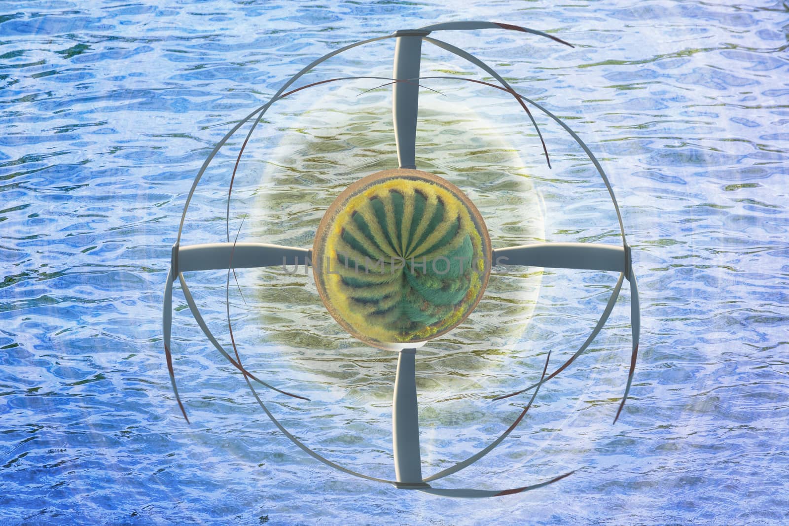 Abstract image of wind turbines. Wind turbine in the air swirl.