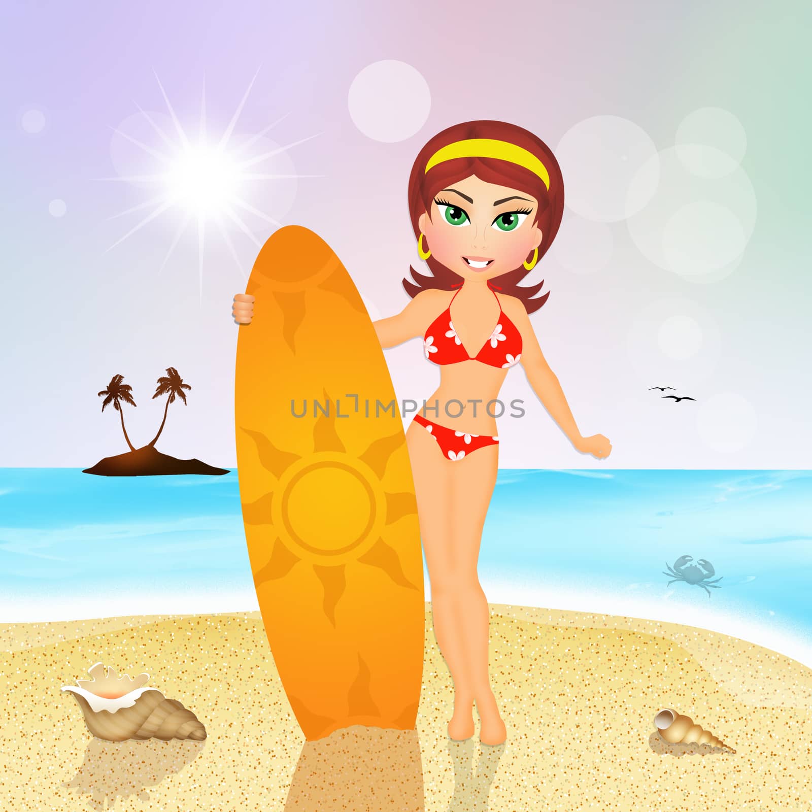 girl with surf in summer by adrenalina