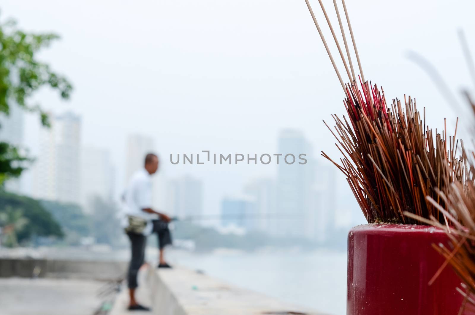 Color background with man of Penang island in Malaysia