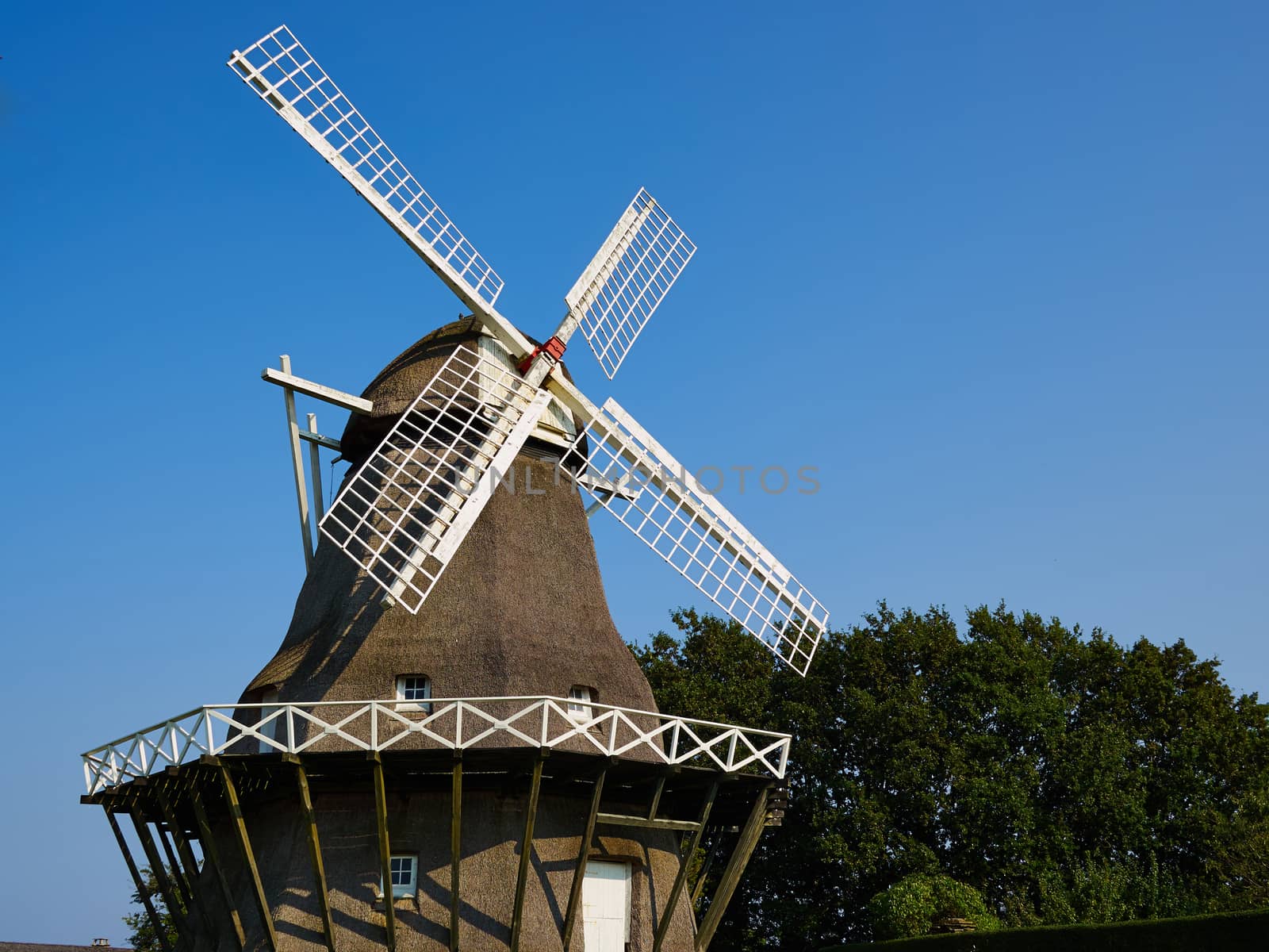 Traditional old Danish windmill in the countryside Funen Denmark