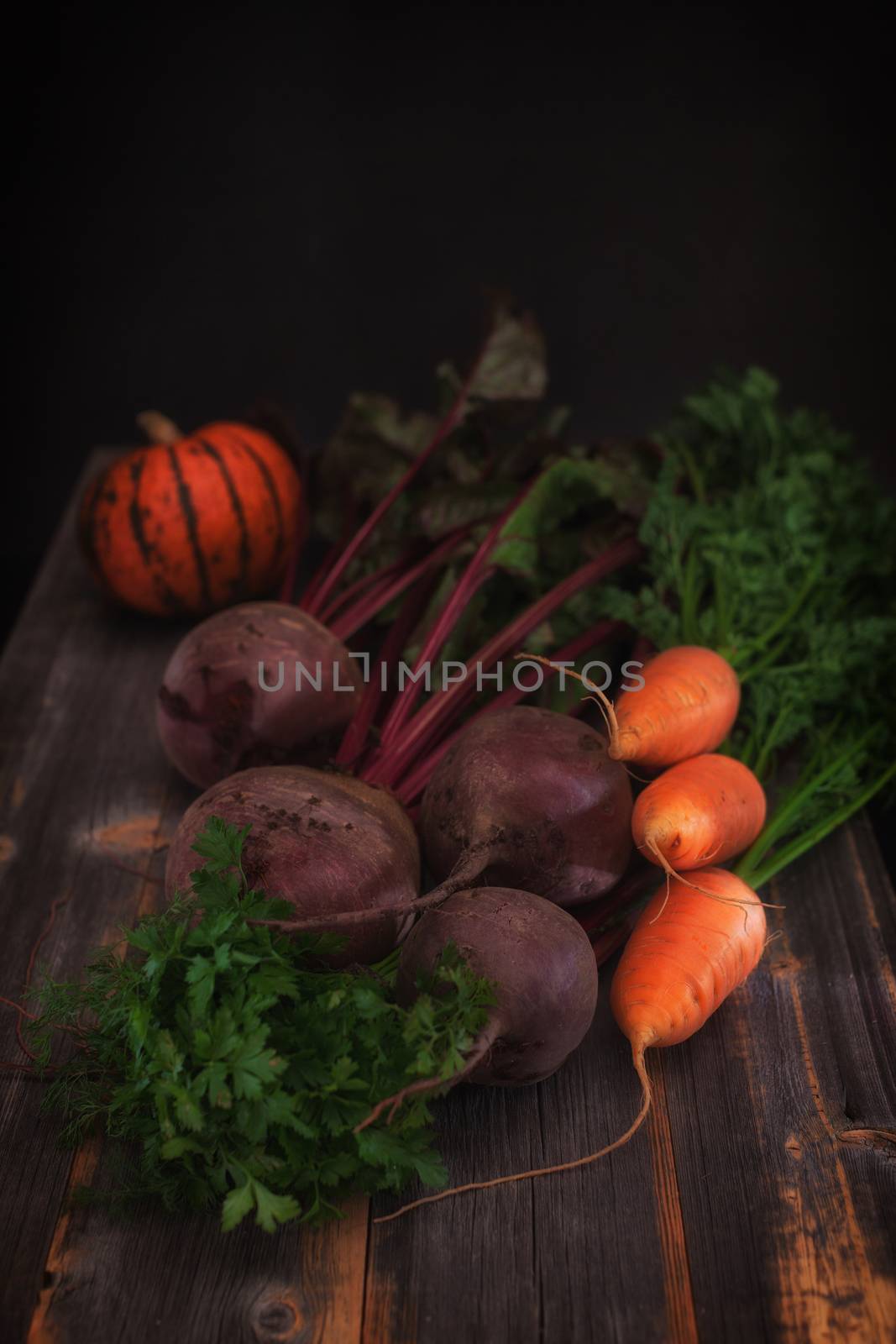 Vegetables and pumpkin a low key in style  rustic by fotooxotnik