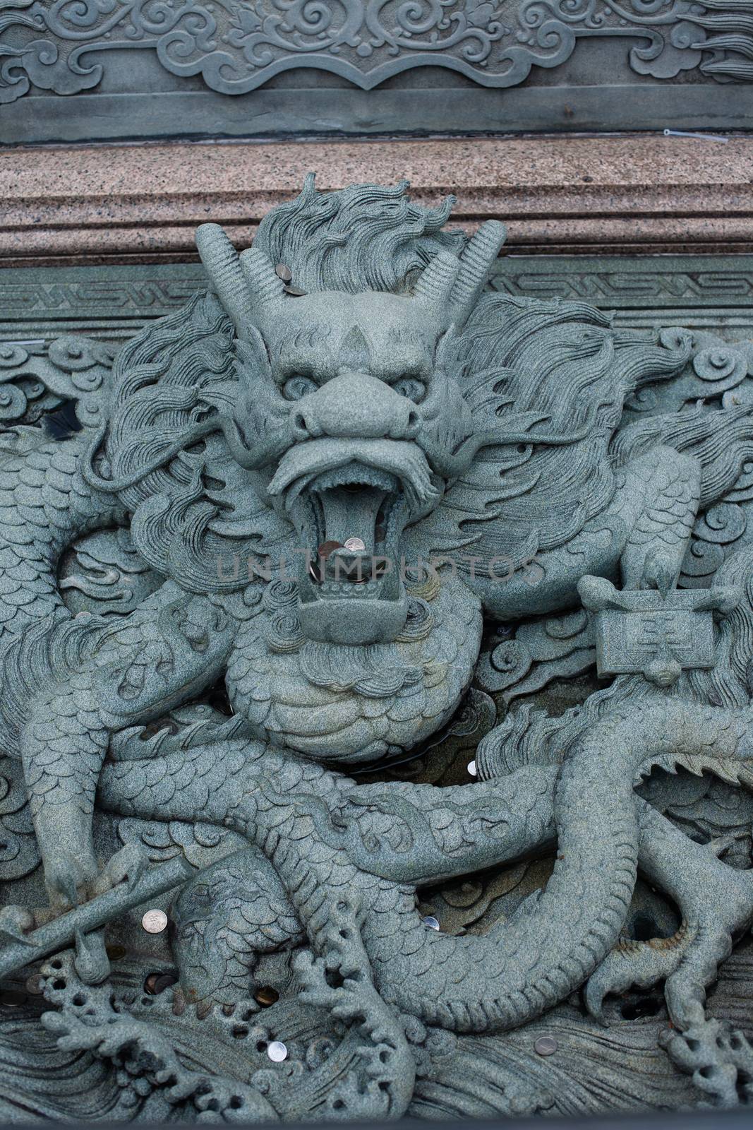 Ornamental sculpture dragon in Malaysia. Temple in South East Asia 