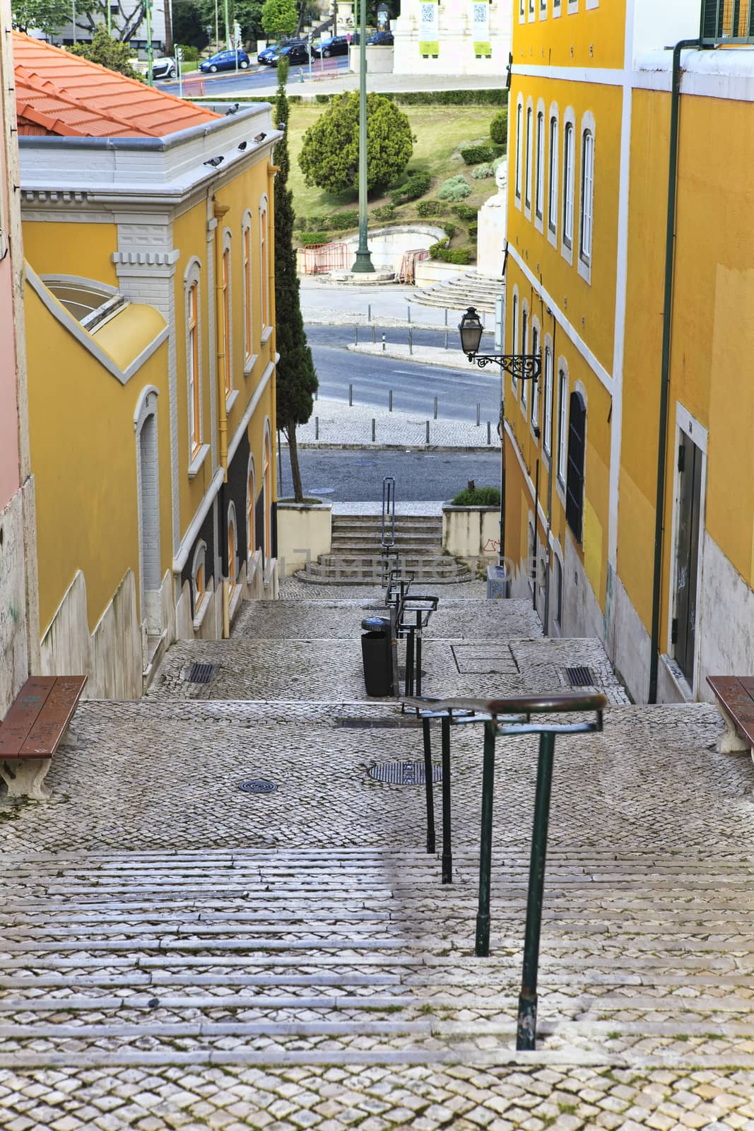 Old stairs in Lisbon  , antique monument in the city, tourism in Portugal
