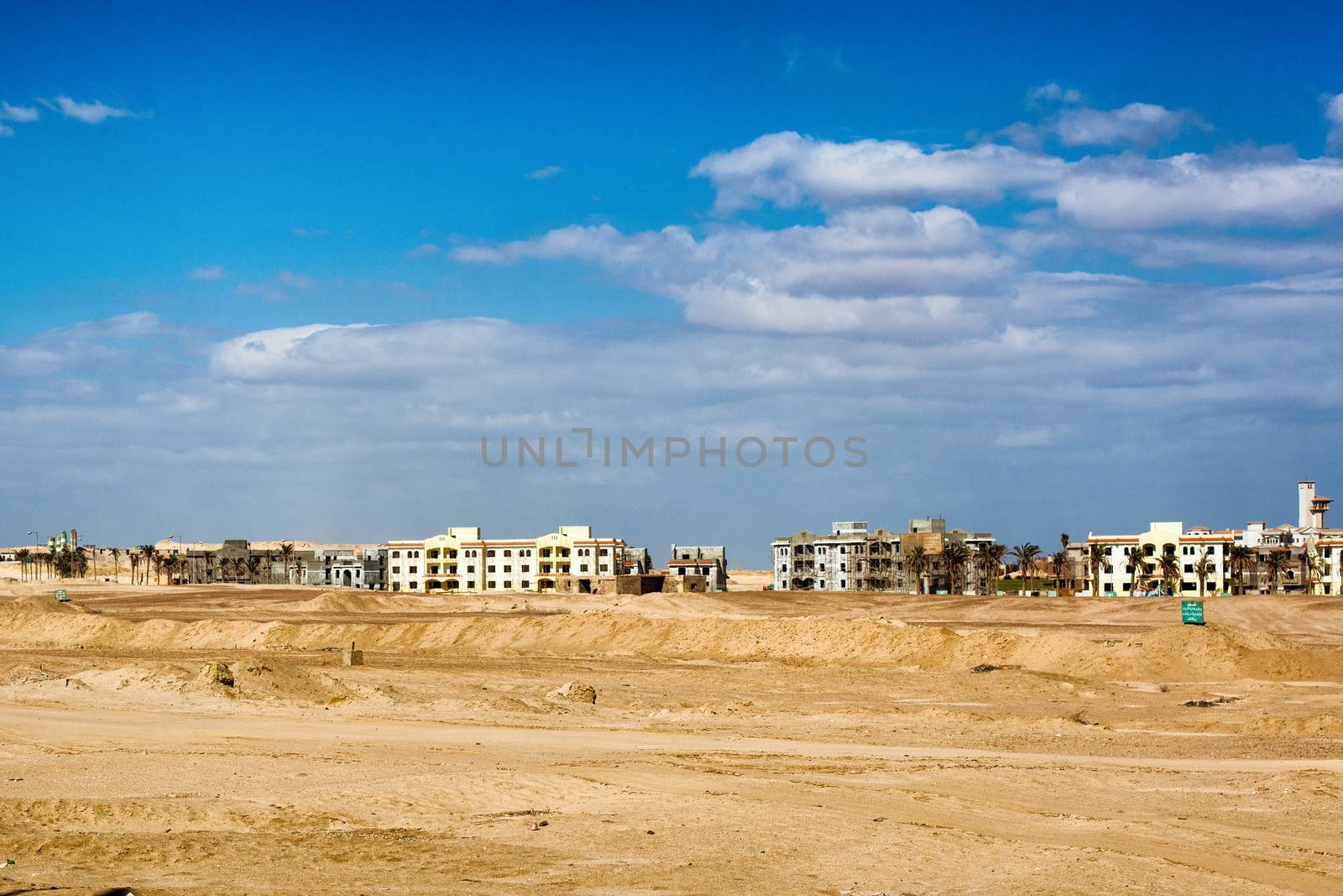 Skyline of desert city in Egypt