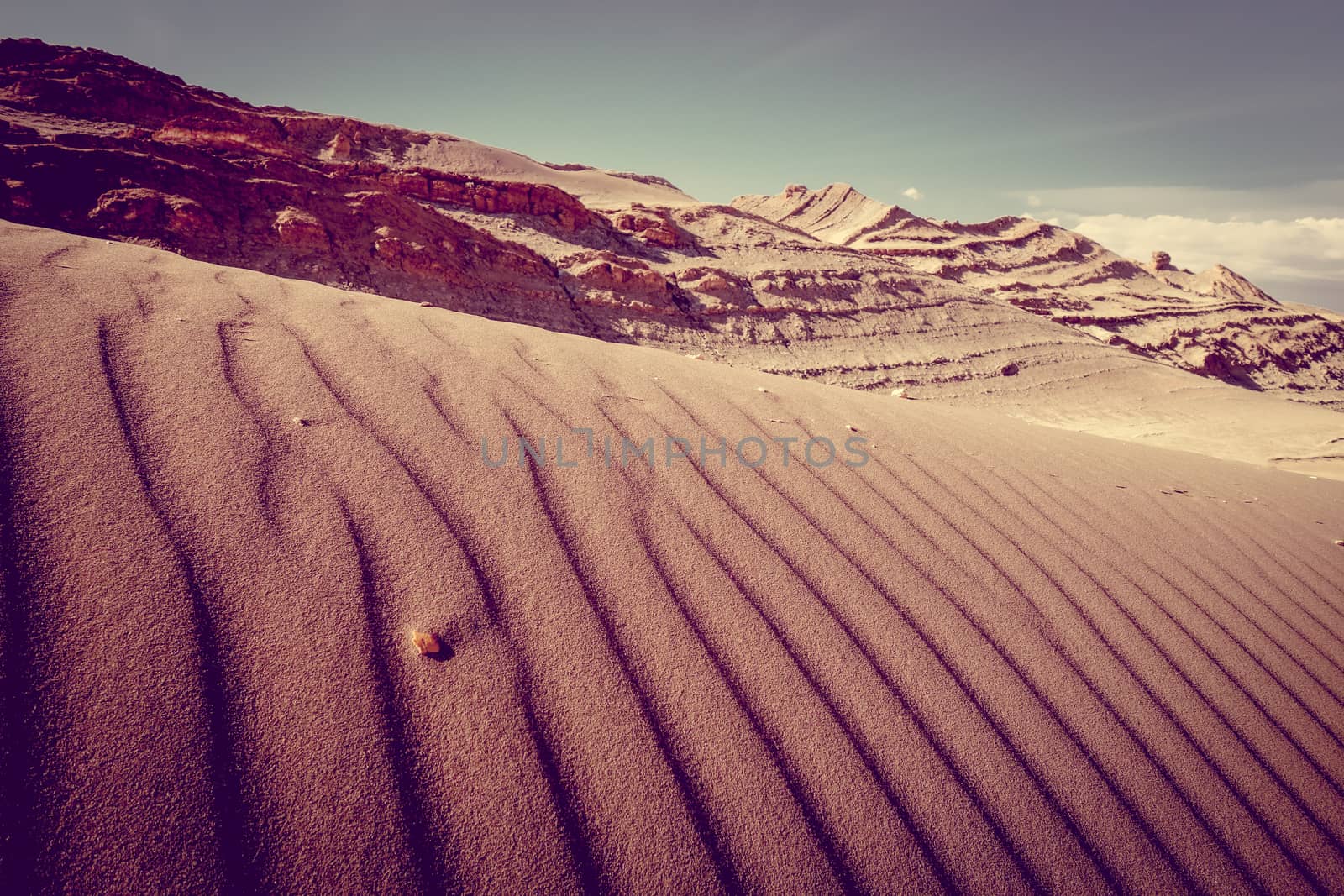 Sand dunes landscape in Valle de la Luna, San Pedro de Atacama, Chile