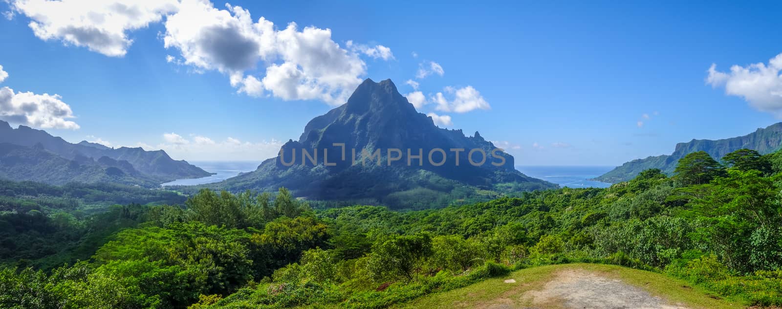 Aerial view of Opunohu, Cook’s Bay and lagoon in Moorea Island by daboost