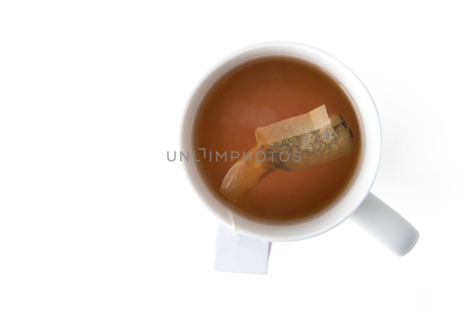 top view of tea cup and tea bag with clipping path
