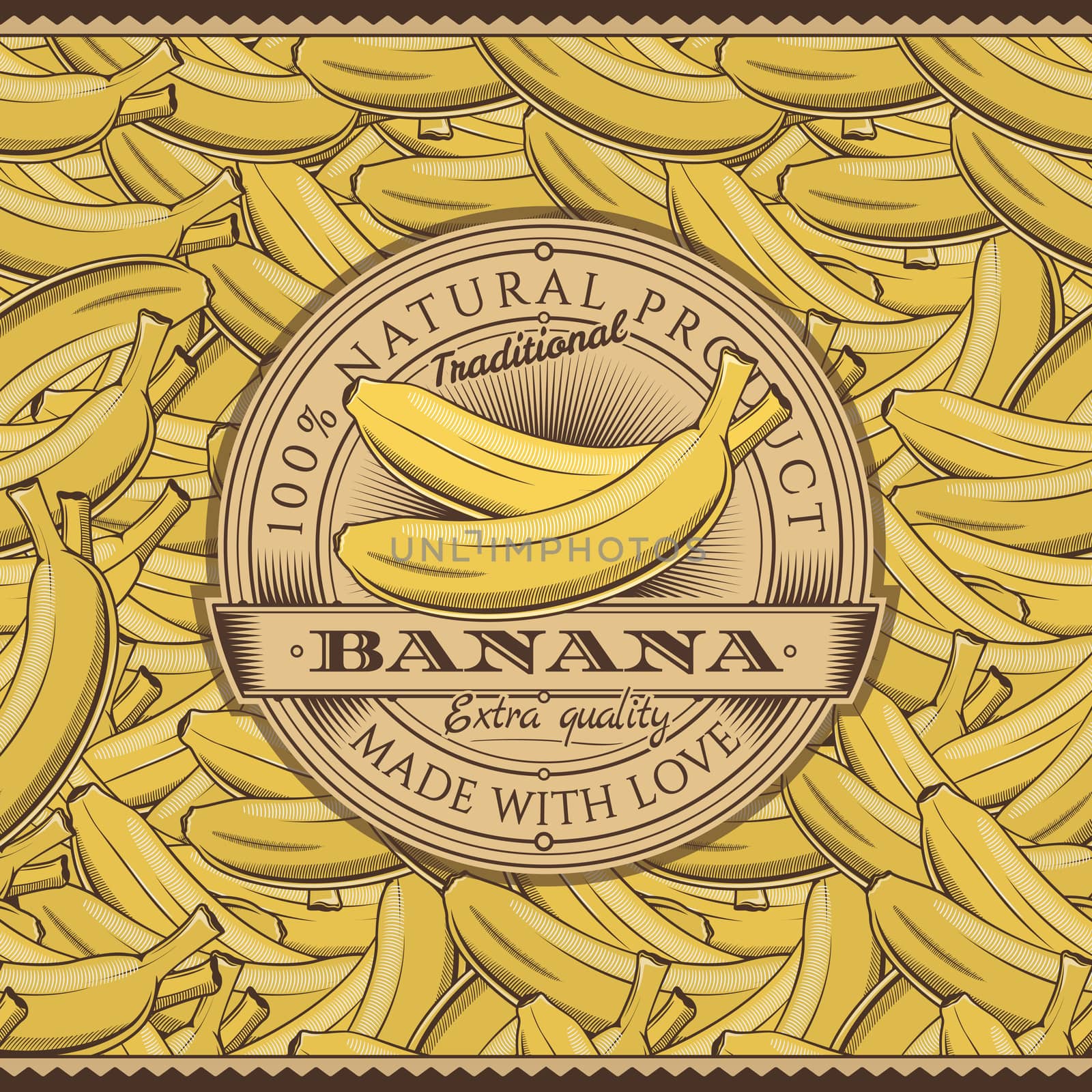 Vintage Bananas Label On Seamless Pattern by ConceptCafe