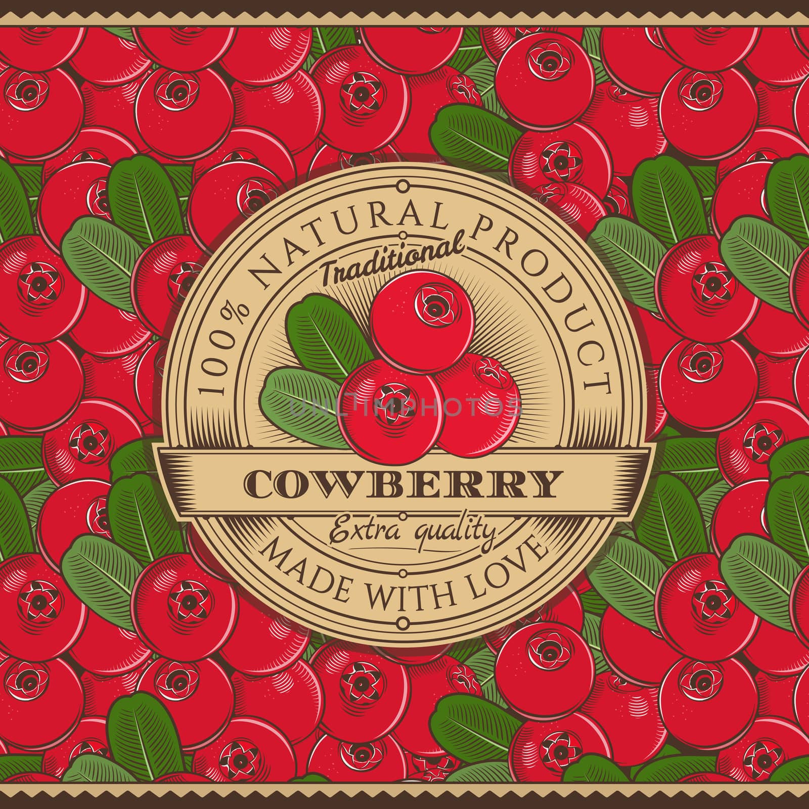 Vintage Cowberry Label On Seamless Pattern by ConceptCafe