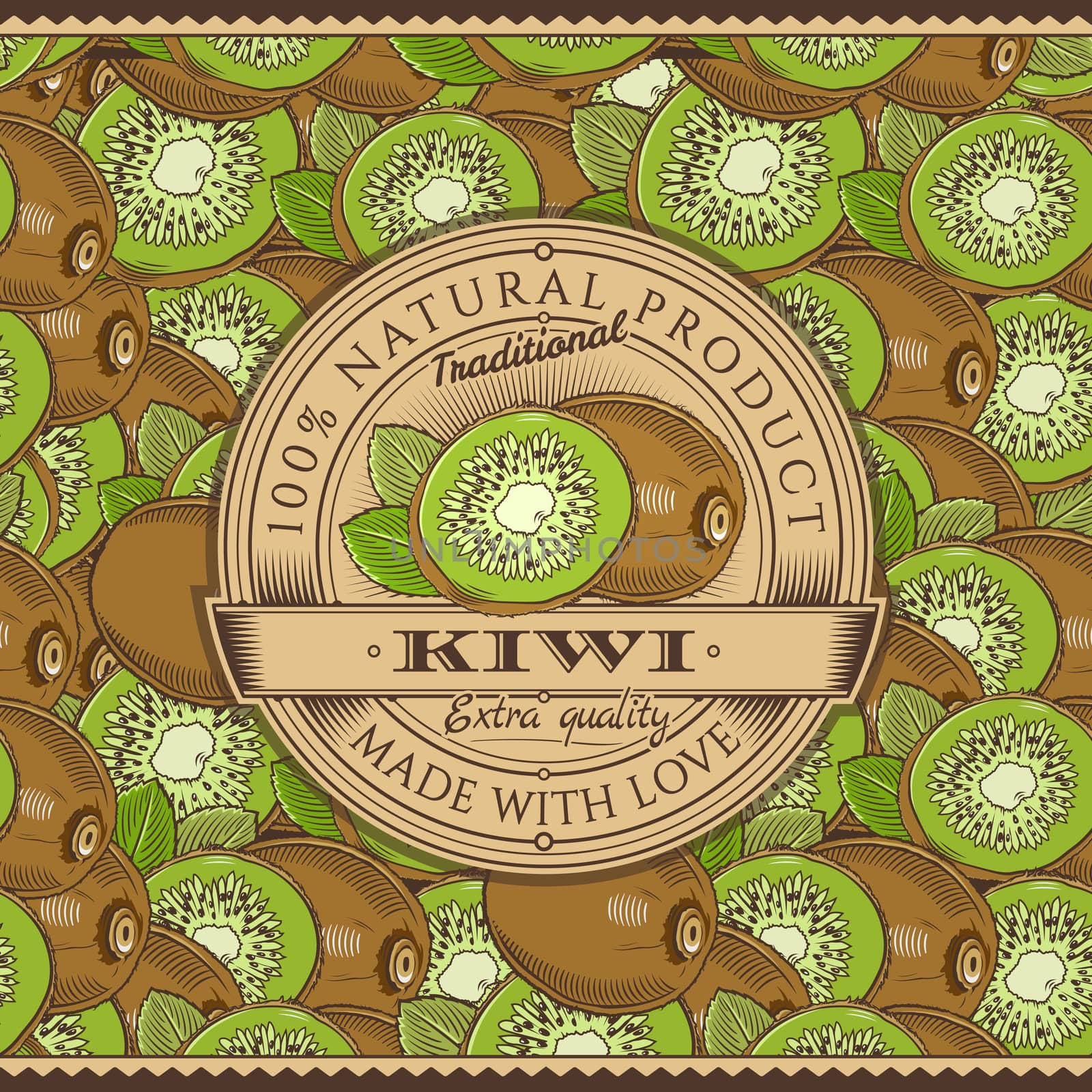 Vintage Kiwi Label On Seamless Pattern by ConceptCafe