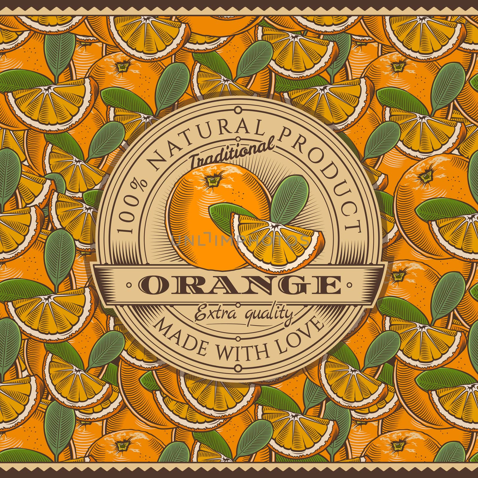 Vintage Orange Label On Seamless Pattern by ConceptCafe